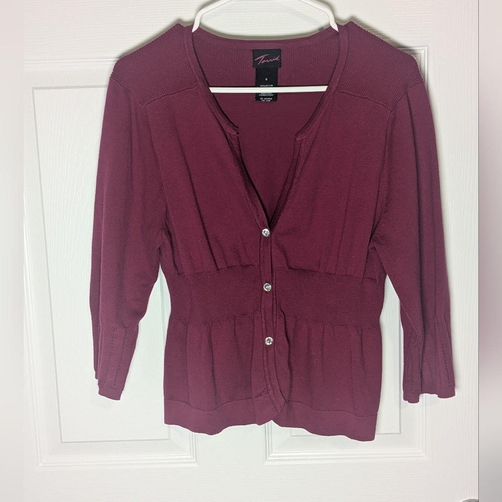Torrid Burgundy Peplum Cardigan Sweater Size 0